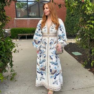 FARM RIO Printed Long Sleeve Linen Blend Maxi Dress